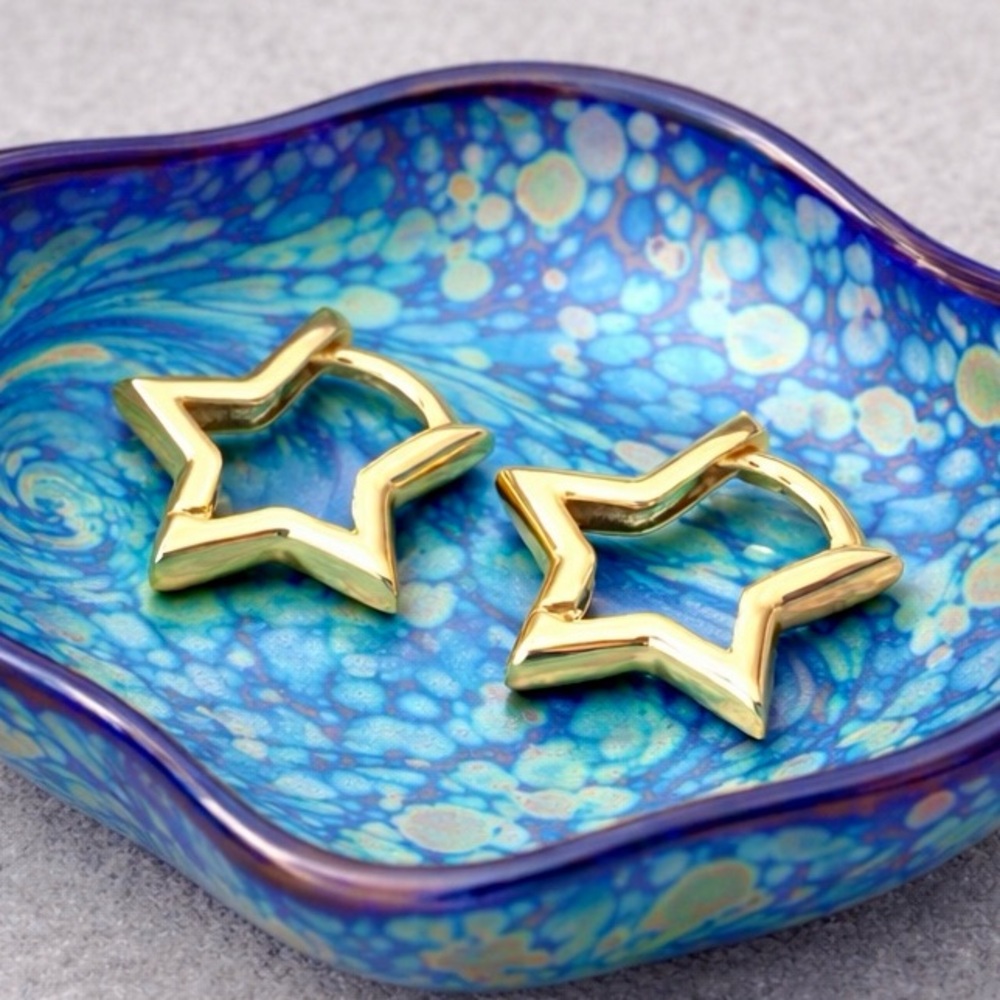 Gold Star Huggie Earrings - Minimal Celestial Hoops